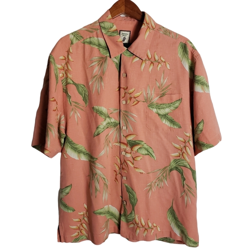 Jamaica Jaxx 100% Silk Floral Print Hawaiian Shirt Mens Sz XL Travel Cruise Camp